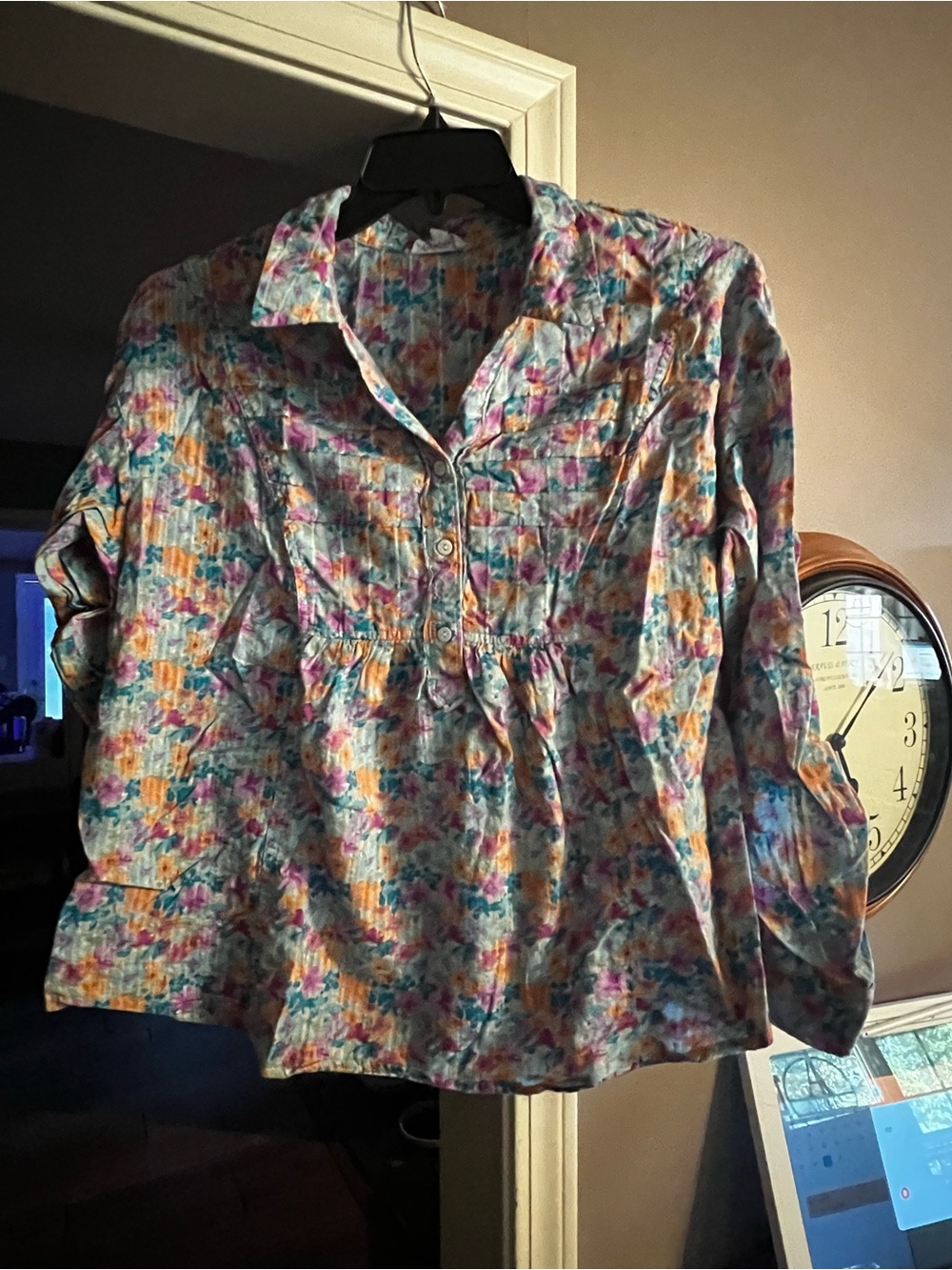 Westbound Multicolor Floral Button-Up Ruffled Yoke Blouse